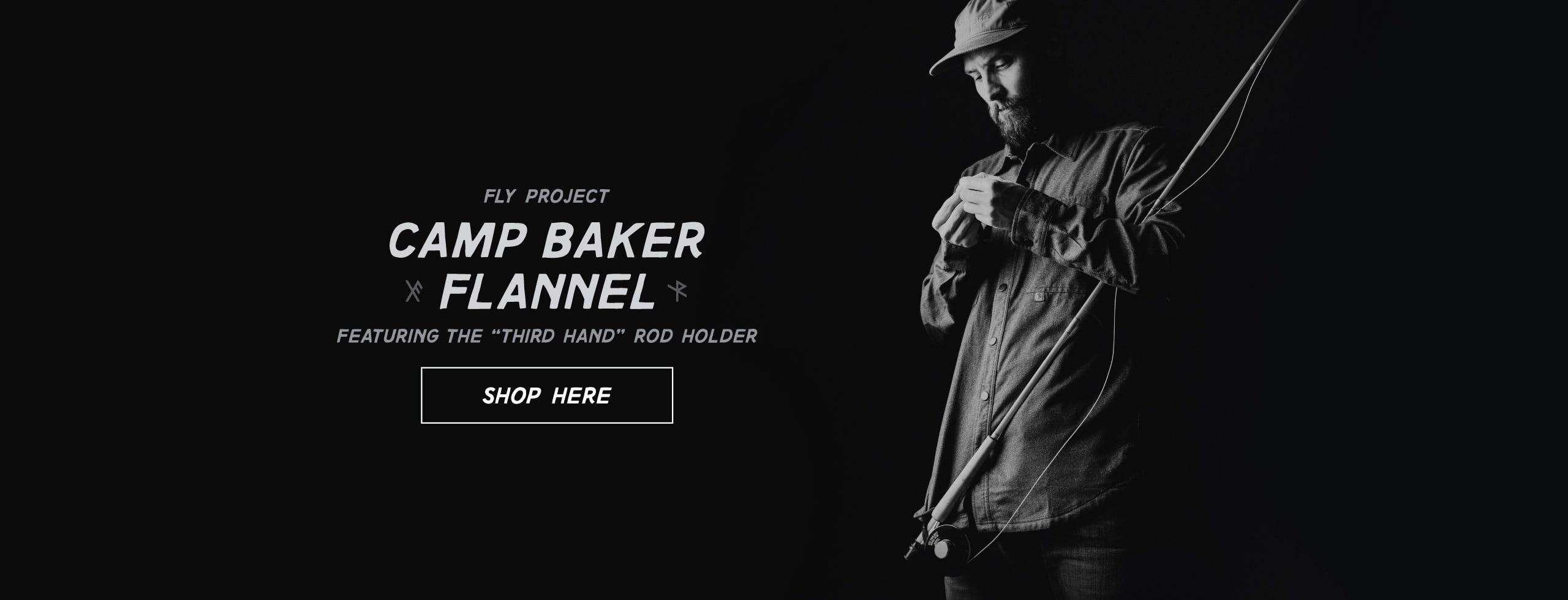Introducing the Fly Project Camp Baker Flannel, featuring the "third hand" rod holder